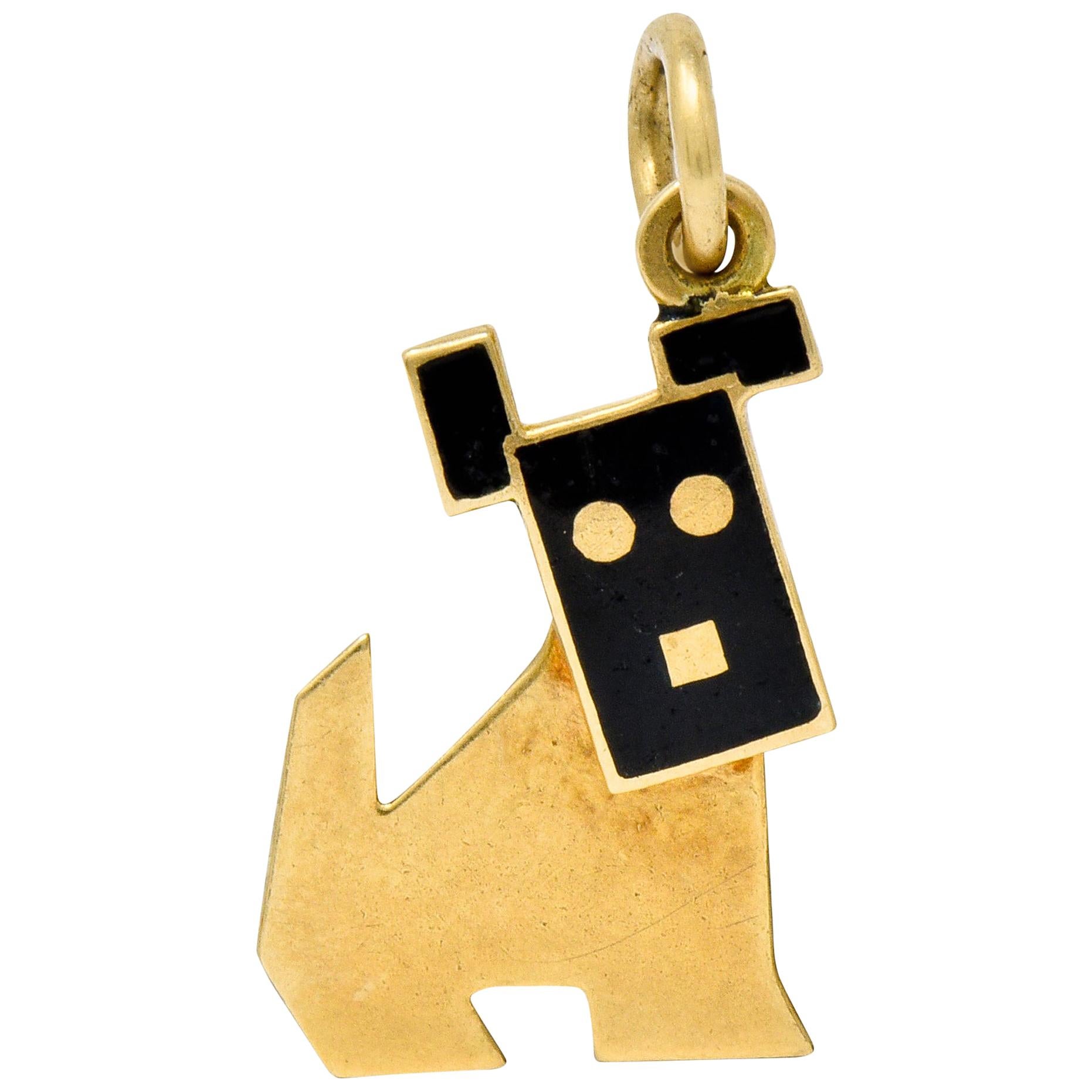 Art Nouveau Enamel 14 Karat Gold Articulated Dog Charm
