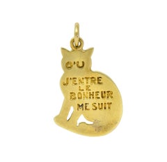 Art Nouveau Enamel 14 Karat Gold Cat Charm