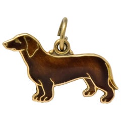 Art Nouveau Enamel 14 Karat Gold Dachshund Charm, circa 1910