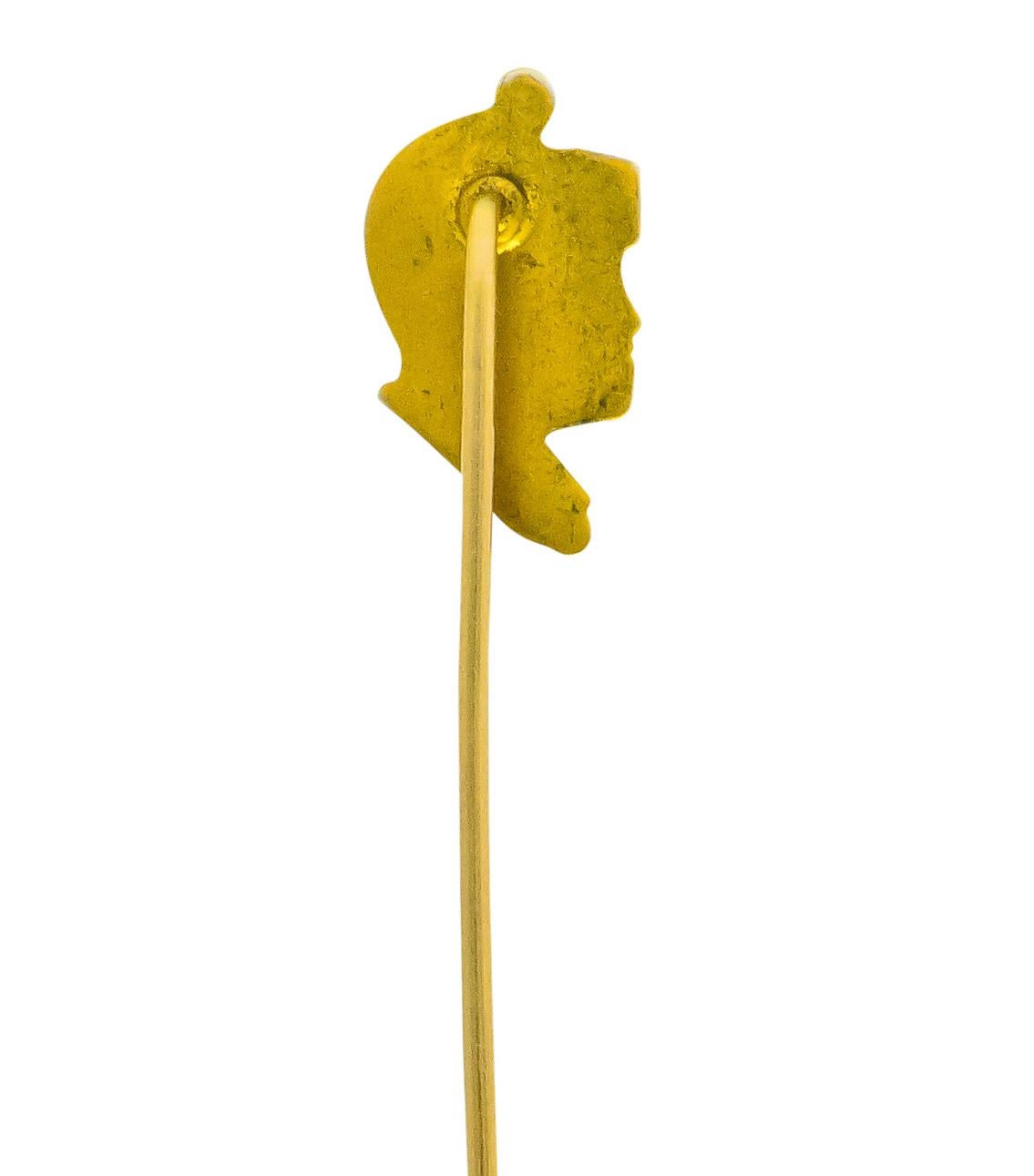 Art Nouveau Enamel 14 Karat Gold Knight Stickpin In Excellent Condition In Philadelphia, PA