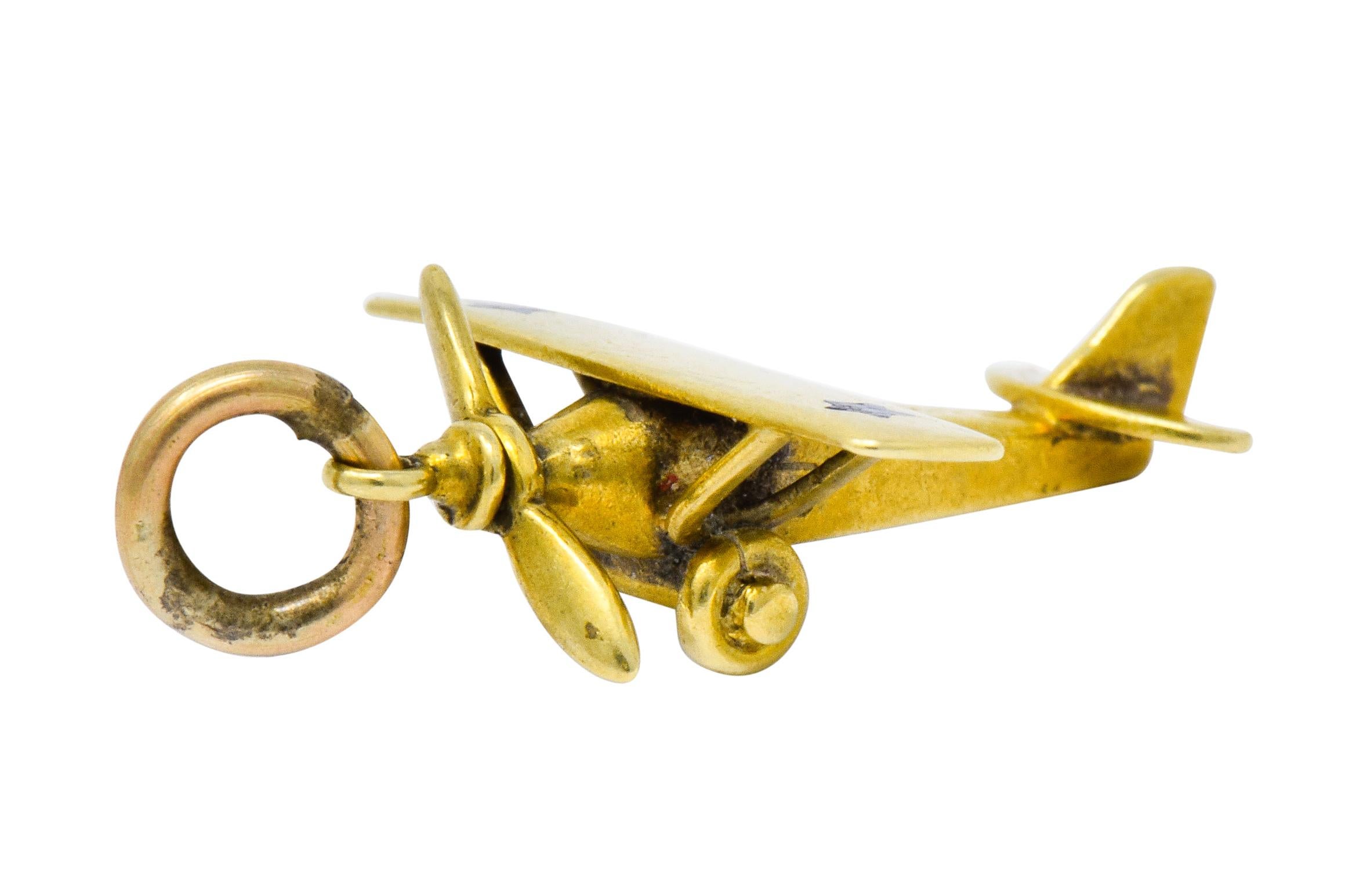 Art Nouveau Enamel 14 Karat Gold Star Propeller Plane Charm 3