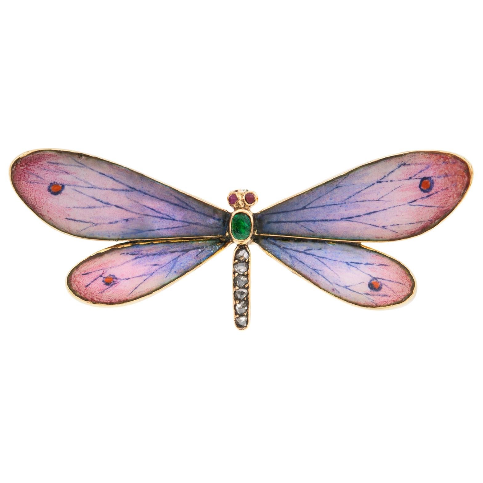 Art Nouveau Enamel and Diamond Butterfly Brooch