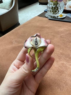 Jugendstil-Brosche mit Diamanten und Emaille, um 1900
