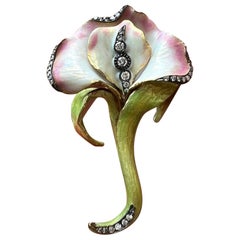 Jugendstil-Brosche mit Diamanten und Emaille, um 1900
