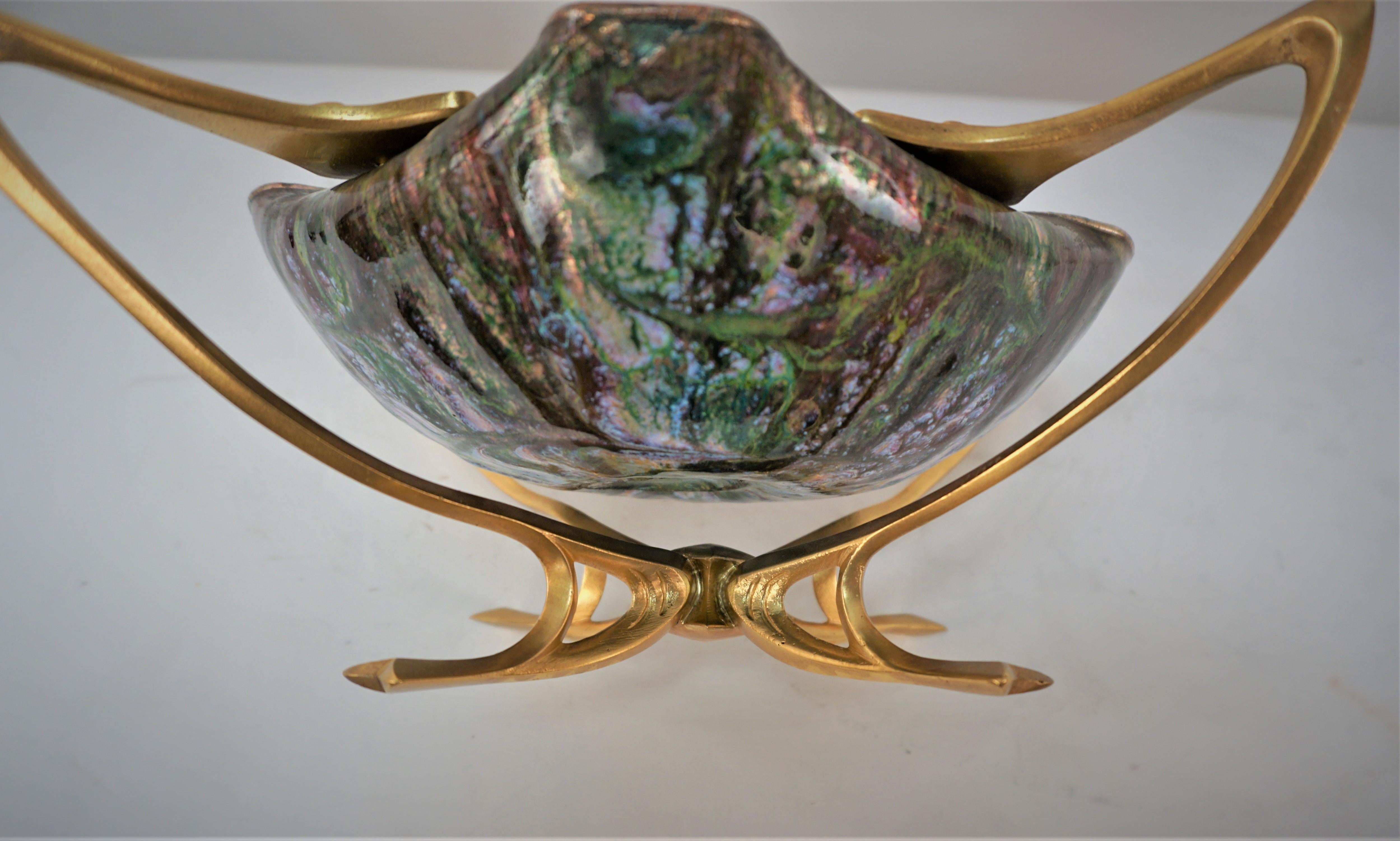 French Art Nouveau Enamel Copper Gilt Bronze Center Dish For Sale