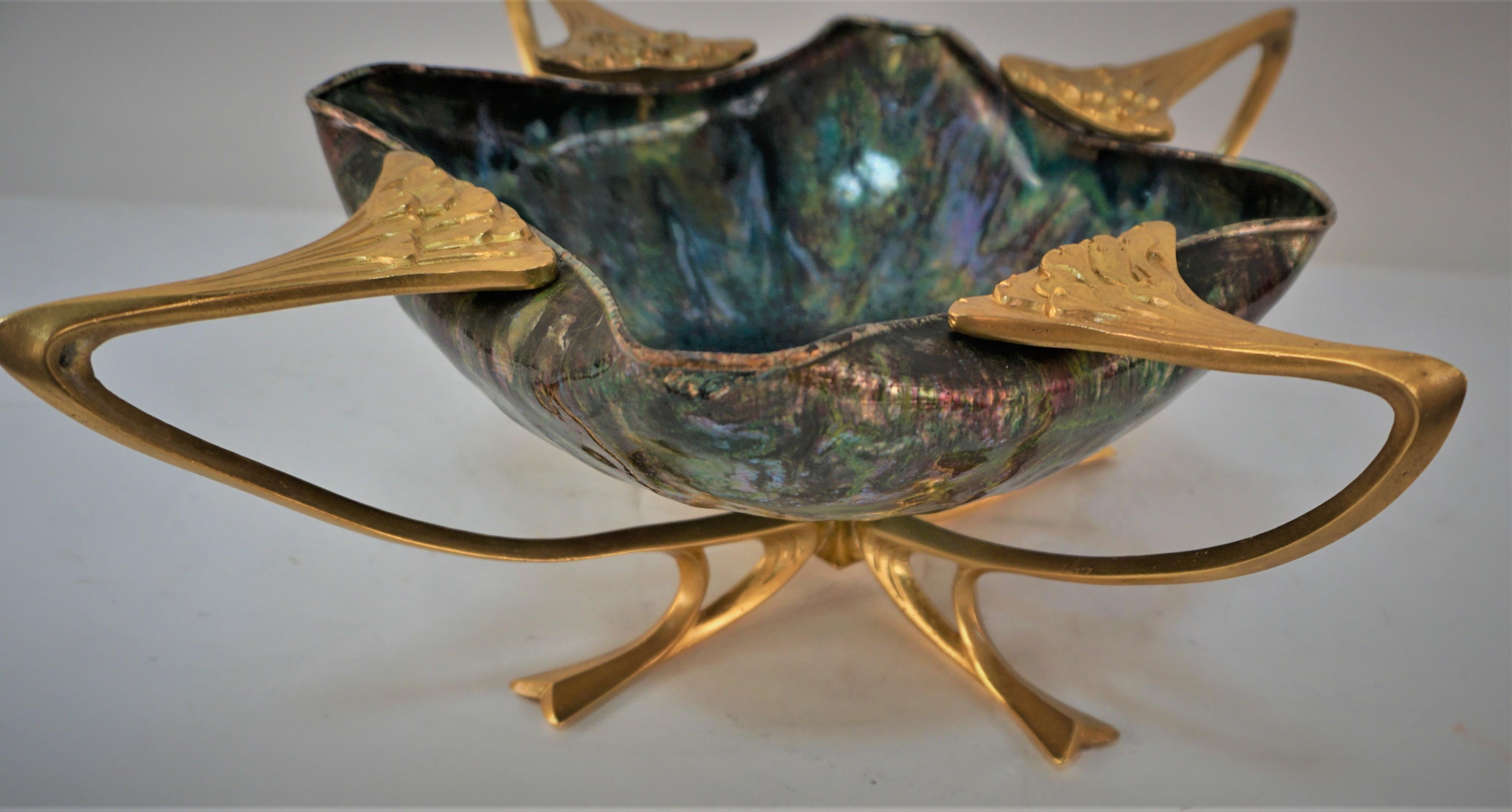 Art Nouveau Enamel Copper Gilt Bronze Center Dish In Good Condition For Sale In Fairfax, VA