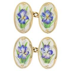 Antique Art Nouveau Enamel Floral Iris Cufflinks