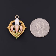 Art Nouveau Enamel Flower Pendant Brooch by Krementz