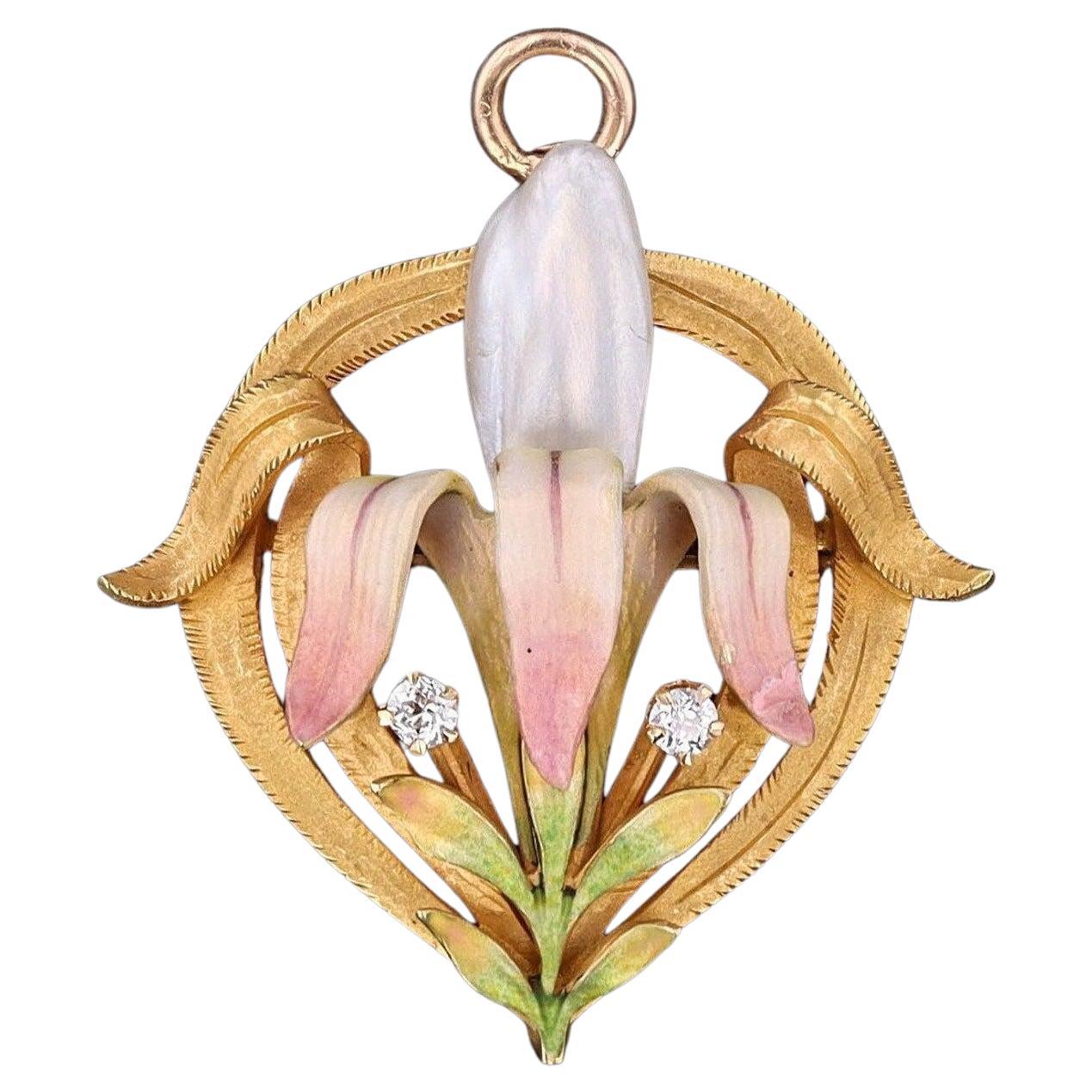 Art Nouveau Enamel Flower Pendant Brooch by Krementz