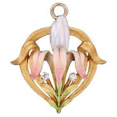 Spilla con ciondolo a forma di fiore smaltato in stile Art Nouveau di Krementz