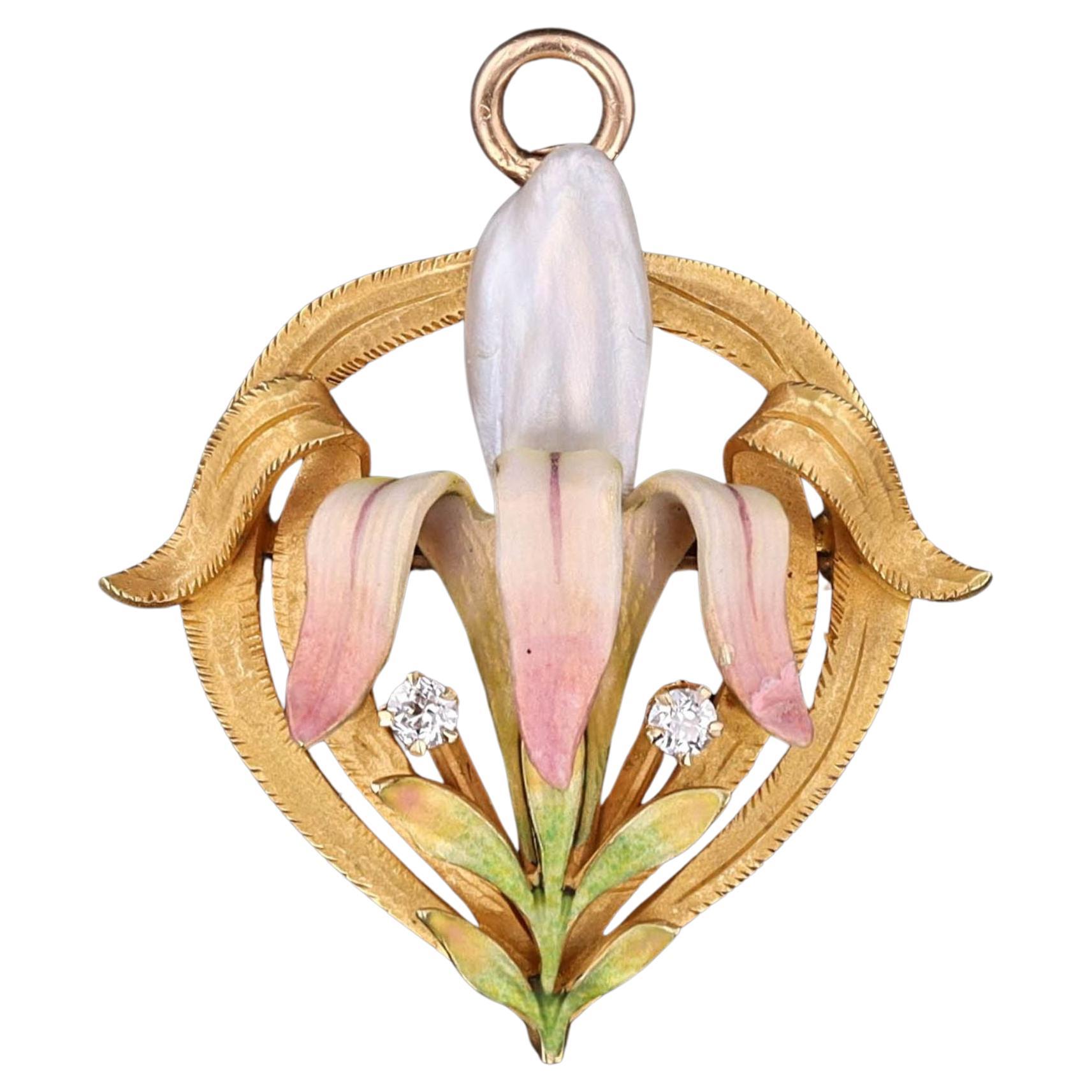 Spilla con ciondolo a forma di fiore smaltato in stile Art Nouveau di Krementz in vendita