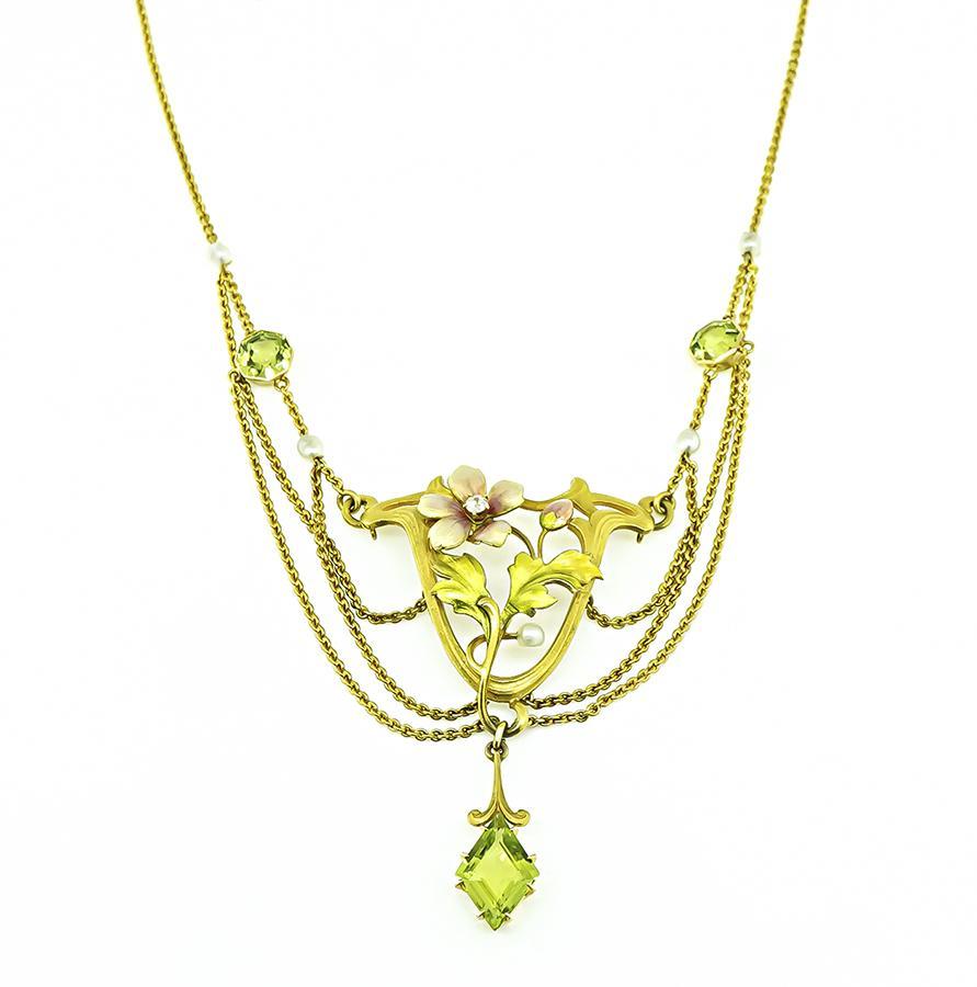Ottagono Collana con ciondolo in oro e smalto Art Nouveau in vendita