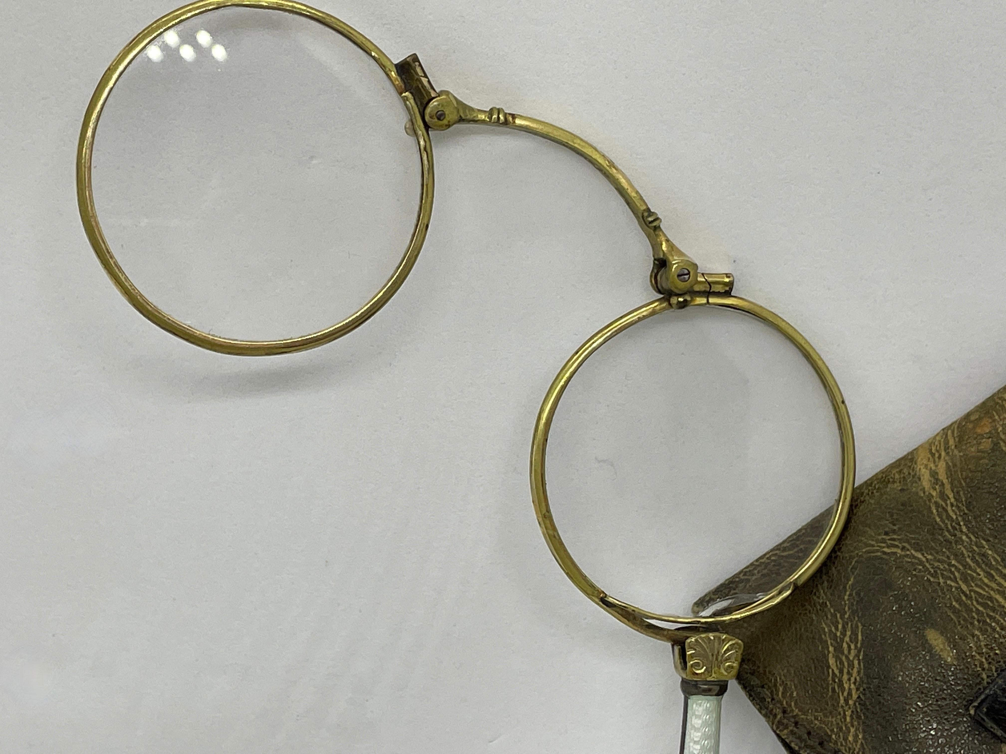 Art Nouveau Enamel Handle Lorgnette Opera Glasses Folding Spectacles 1