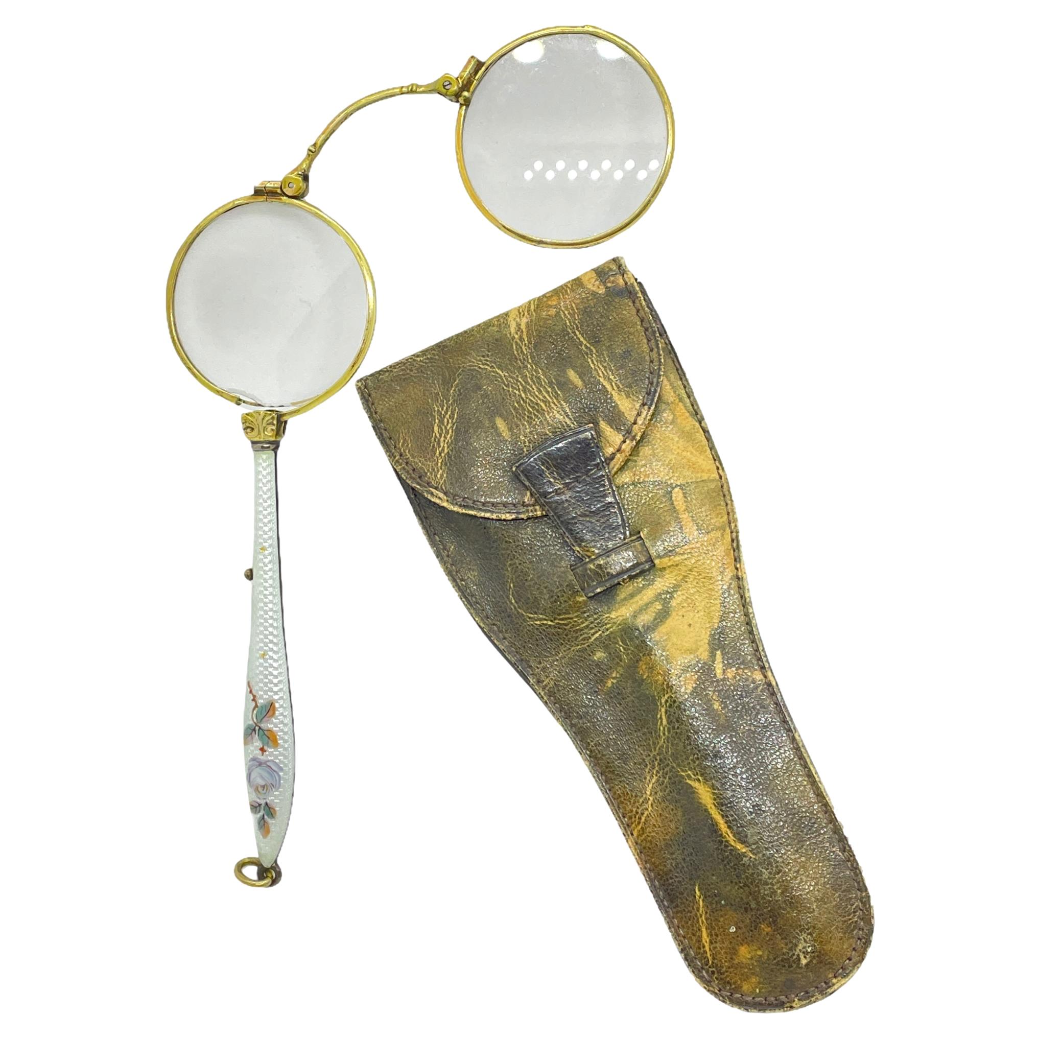 Art Nouveau Enamel Handle Lorgnette Opera Glasses Folding Spectacles