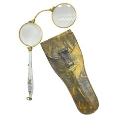 Antique Art Nouveau Enamel Handle Lorgnette Opera Glasses Folding Spectacles