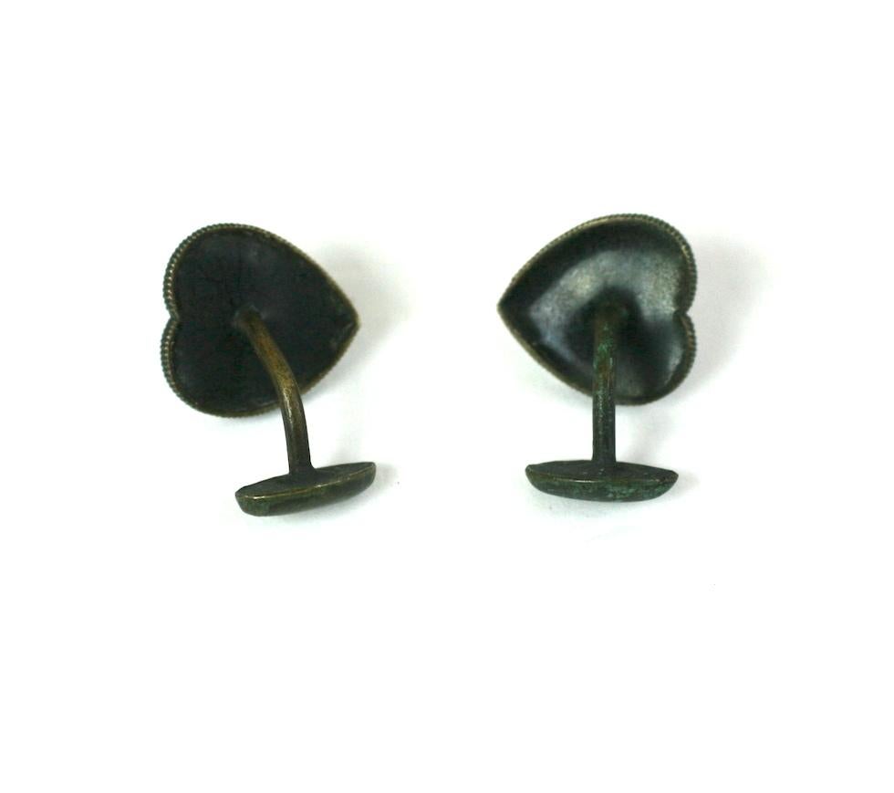 Women's or Men's Art Nouveau Enamel Heart Cufflinks For Sale