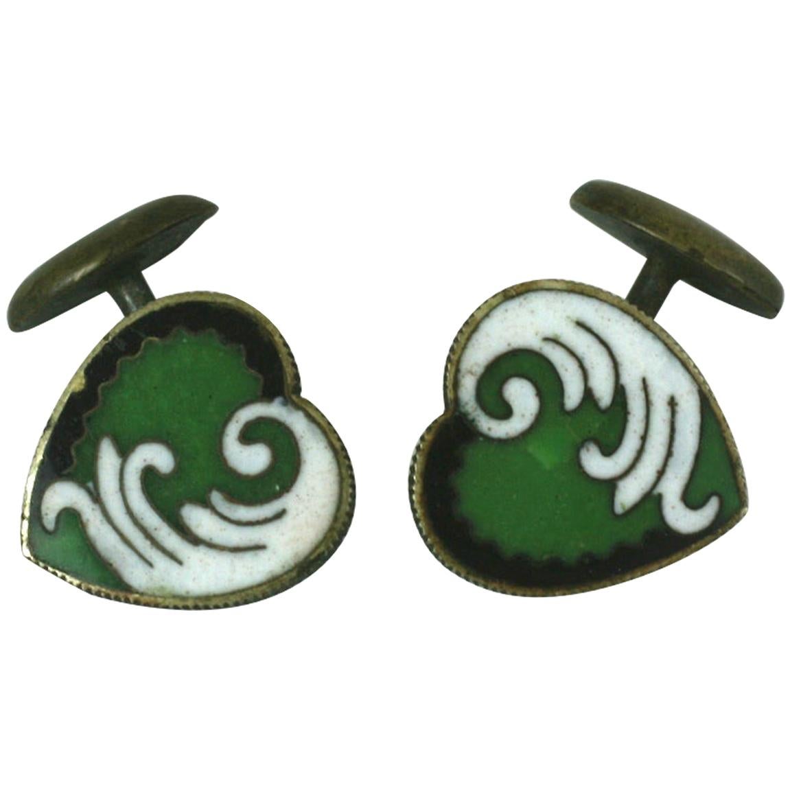 Art Nouveau Enamel Heart Cufflinks