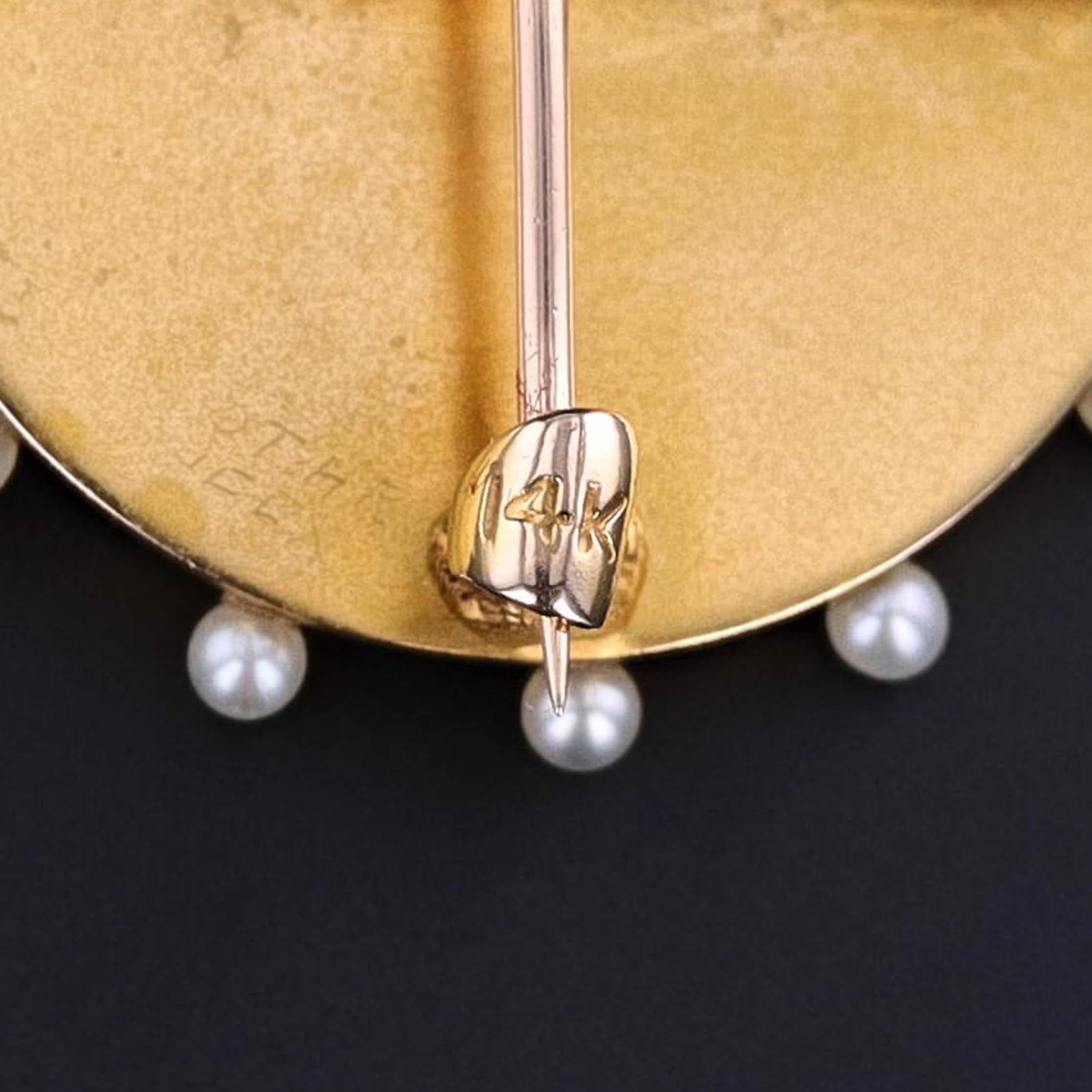 Donna Spilla da donna in oro 14k con smalto Art Nouveau in scatola originale in vendita