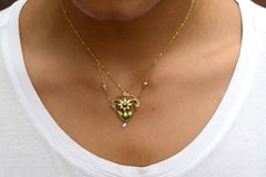 Art Nouveau Enamel Necklace Flower Swags Natural Pearl Lavaliere Antique