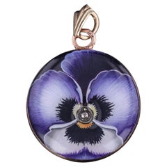 Art Nouveau Enamel Pansy Pendant of 14k Gold