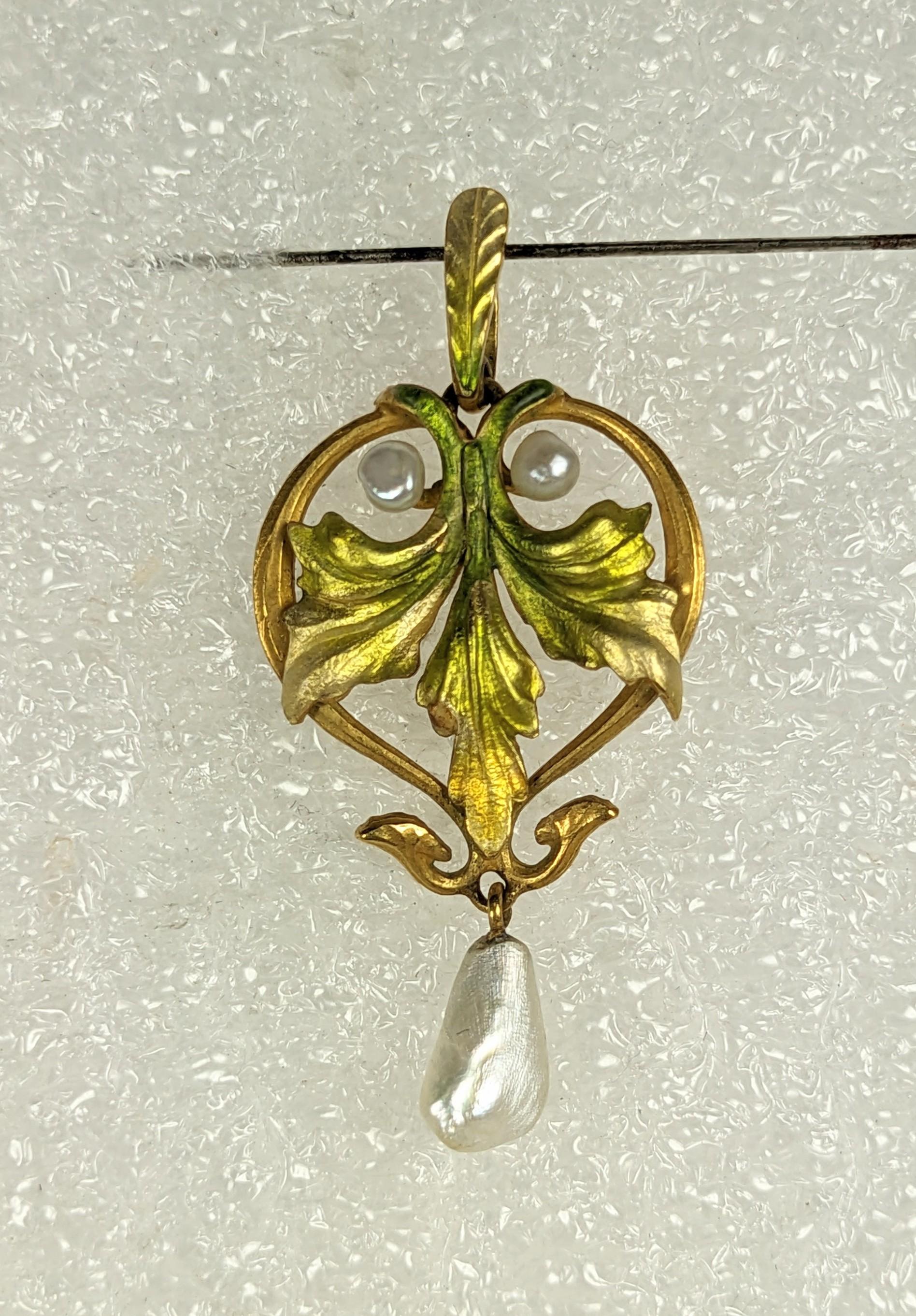 Art Nouveau Enamel Pearl Lavaliere For Sale at 1stDibs