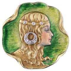 Spilla da donna in smalto Art Nouveau in oro 18k
