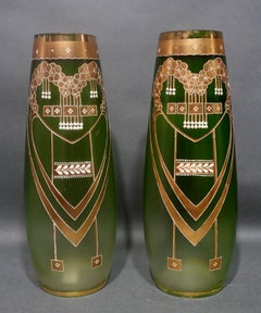 Art Nouveau Enameled and Gilt Art Glass Vases
