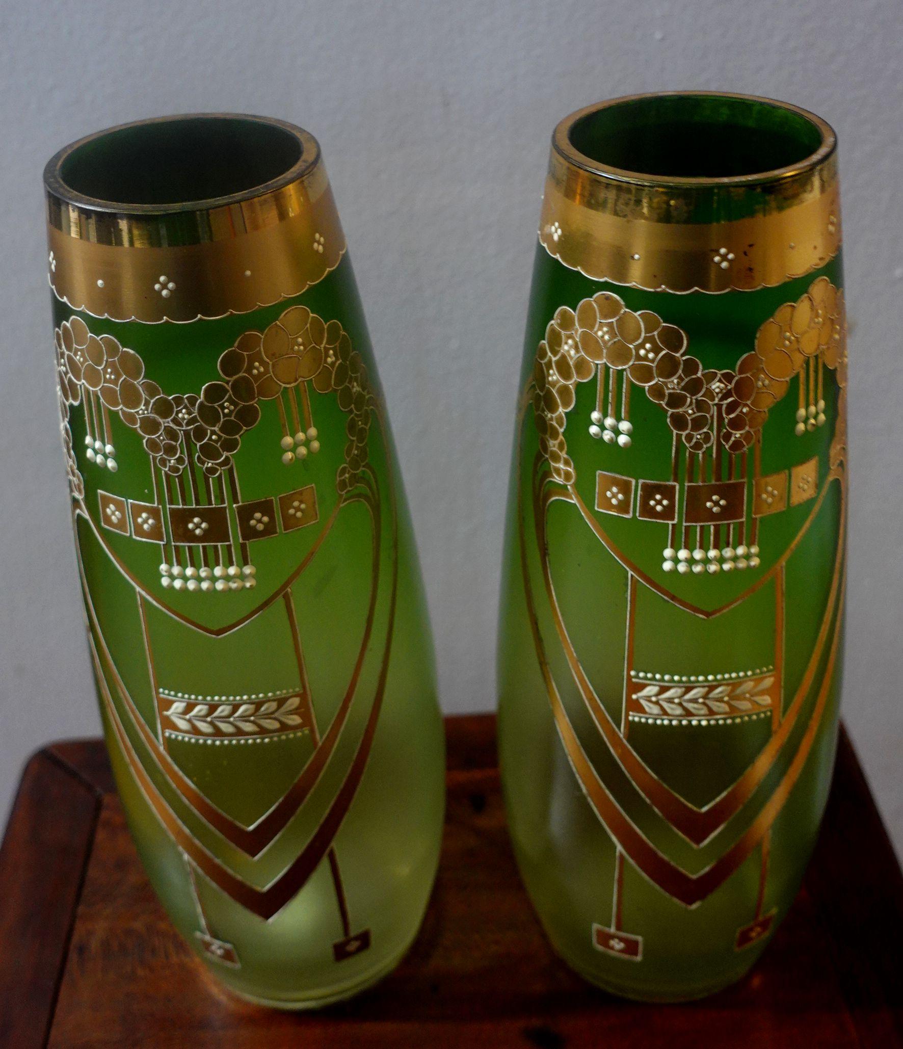 Art Nouveau Enameled and Gilt Art Glass Vases For Sale 2