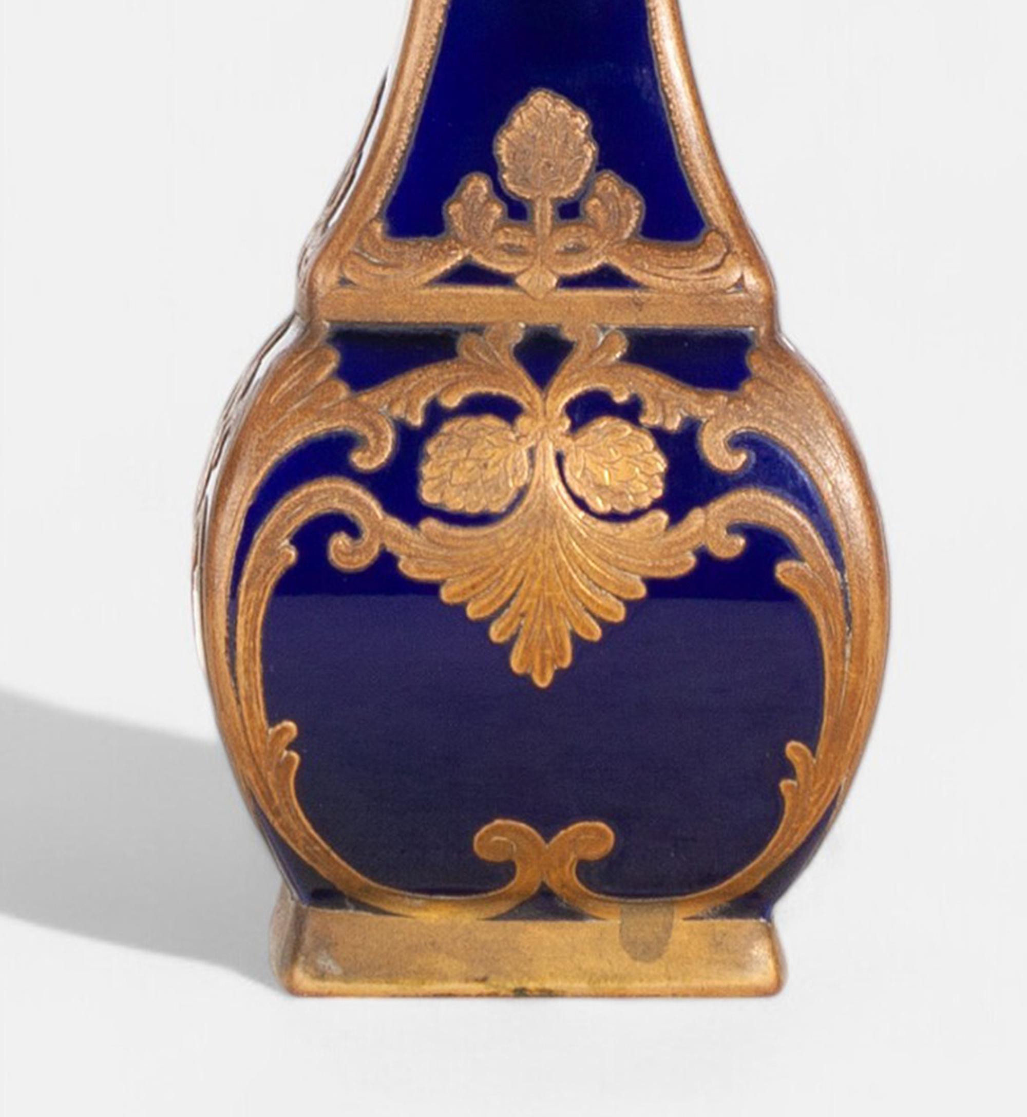 Art Nouveau Enameled and Gilt Blue Sèvres Porcelain Vase by Paul Milet, France In Good Condition For Sale In North Miami, FL