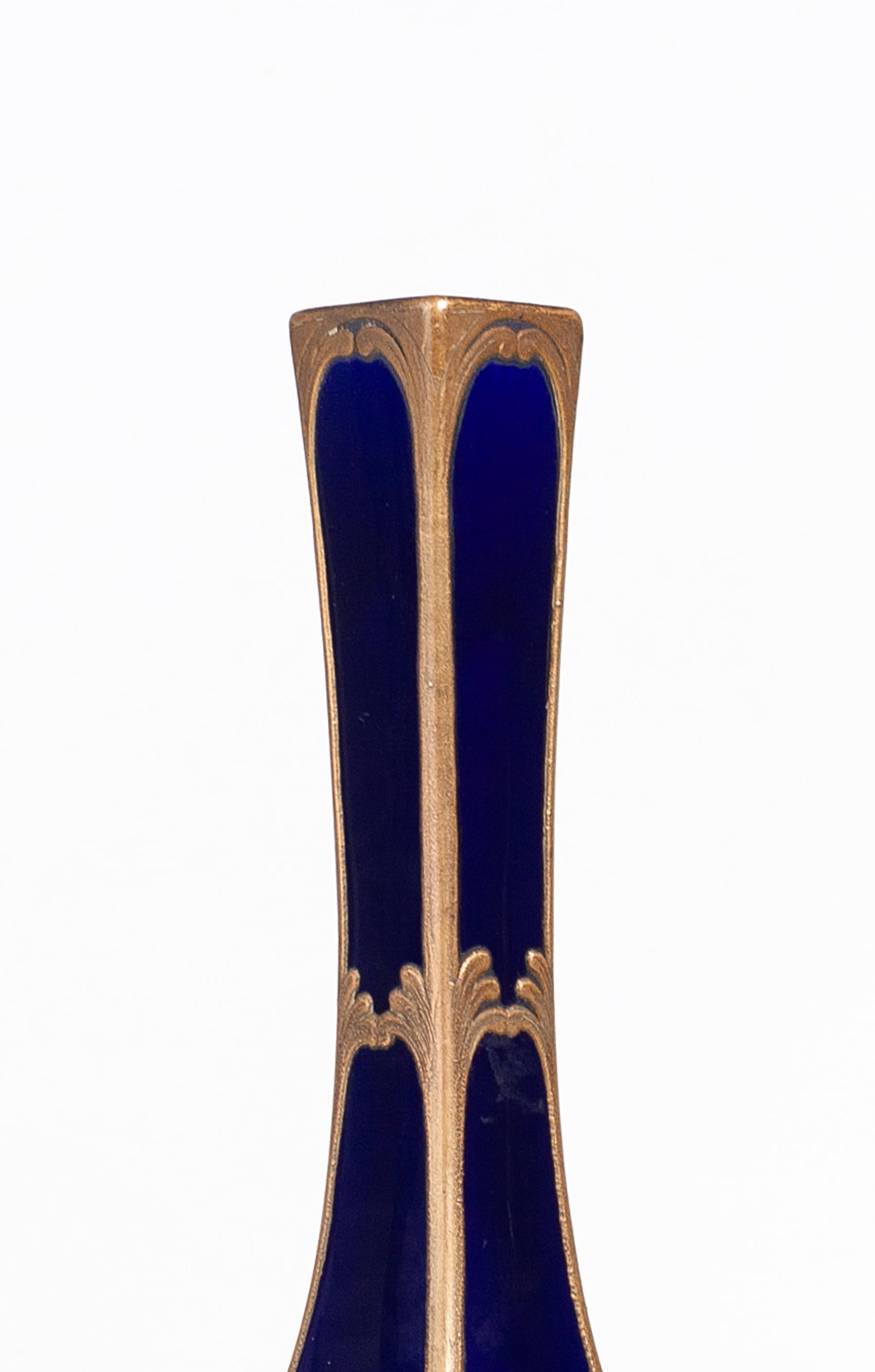Ceramic Art Nouveau Enameled and Gilt Blue Sèvres Porcelain Vase by Paul Milet, France For Sale