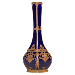 Art Nouveau Jarrón de porcelana esmaltada y dorada azul de Sèvres de Paul Milet, Francia
