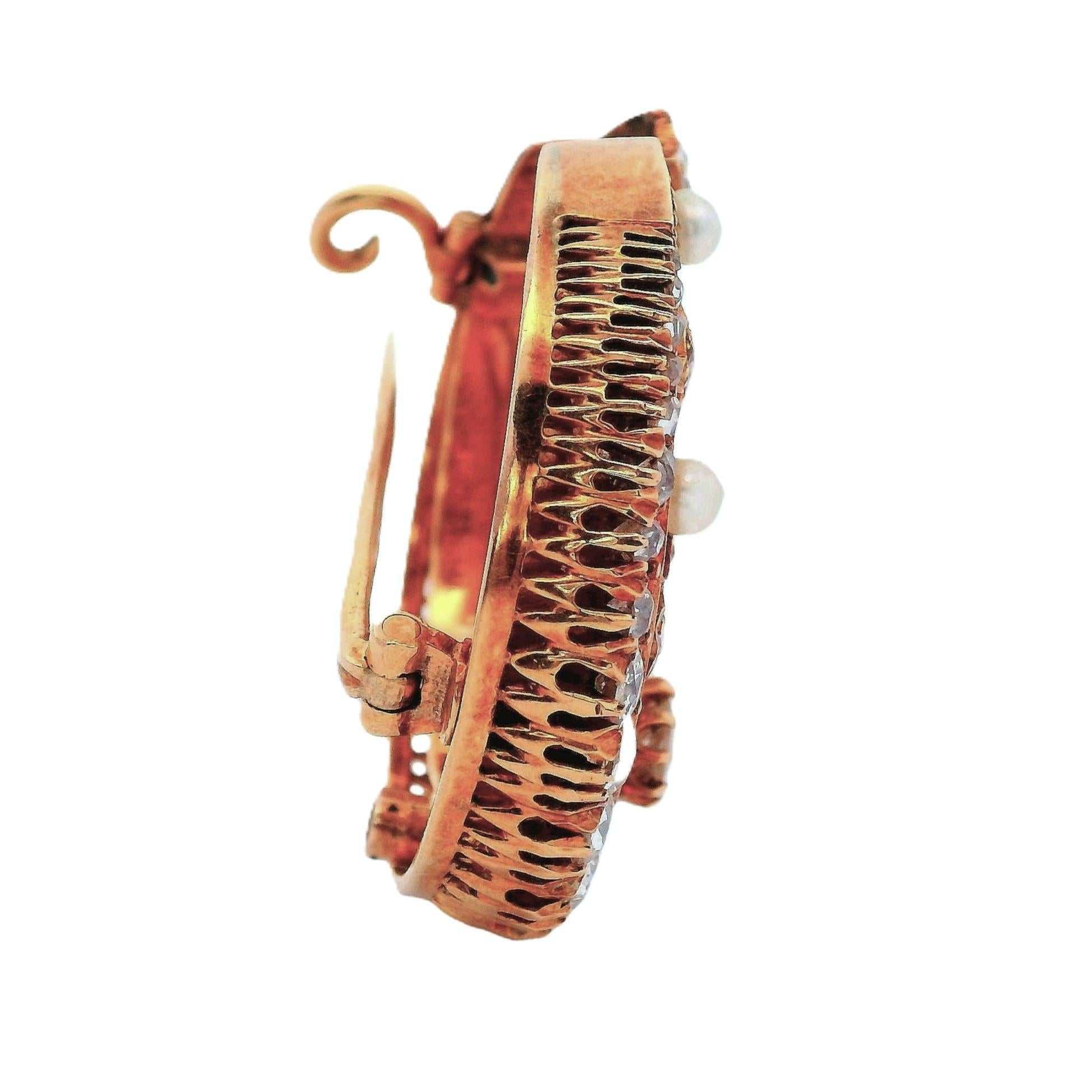 Broche Art Nouveau émaillée en or 18k avec diamants Unisexe en vente