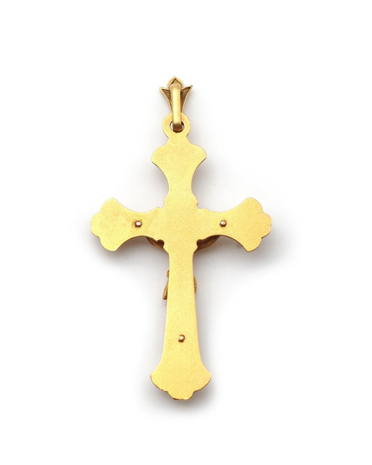 Pendentif croix émaillée Art Nouveau en or 18k, gui, émail doré en vente 1