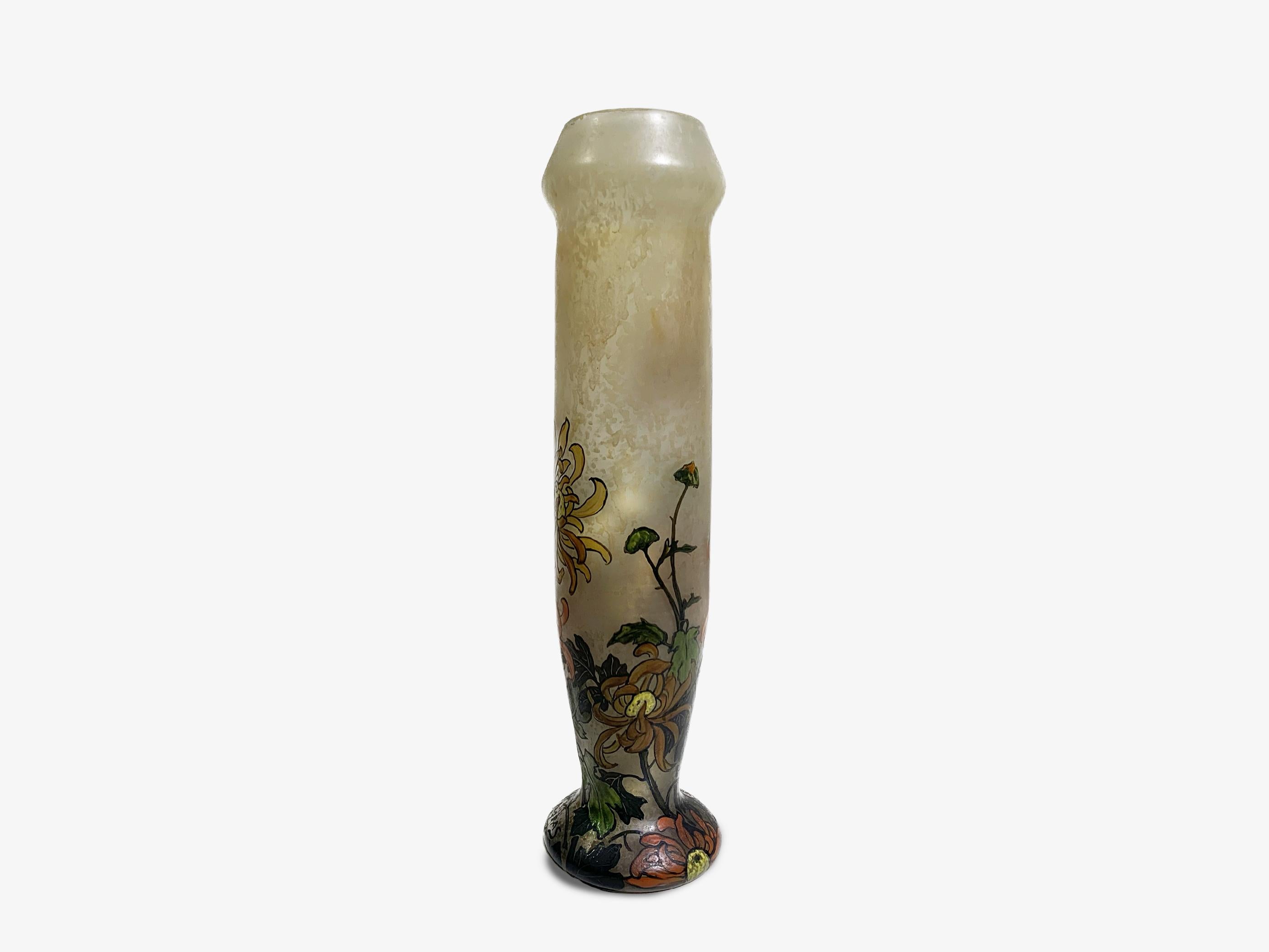 Art déco  Vase à fleurs émaillé Art Nouveau signé « Grass »  en vente