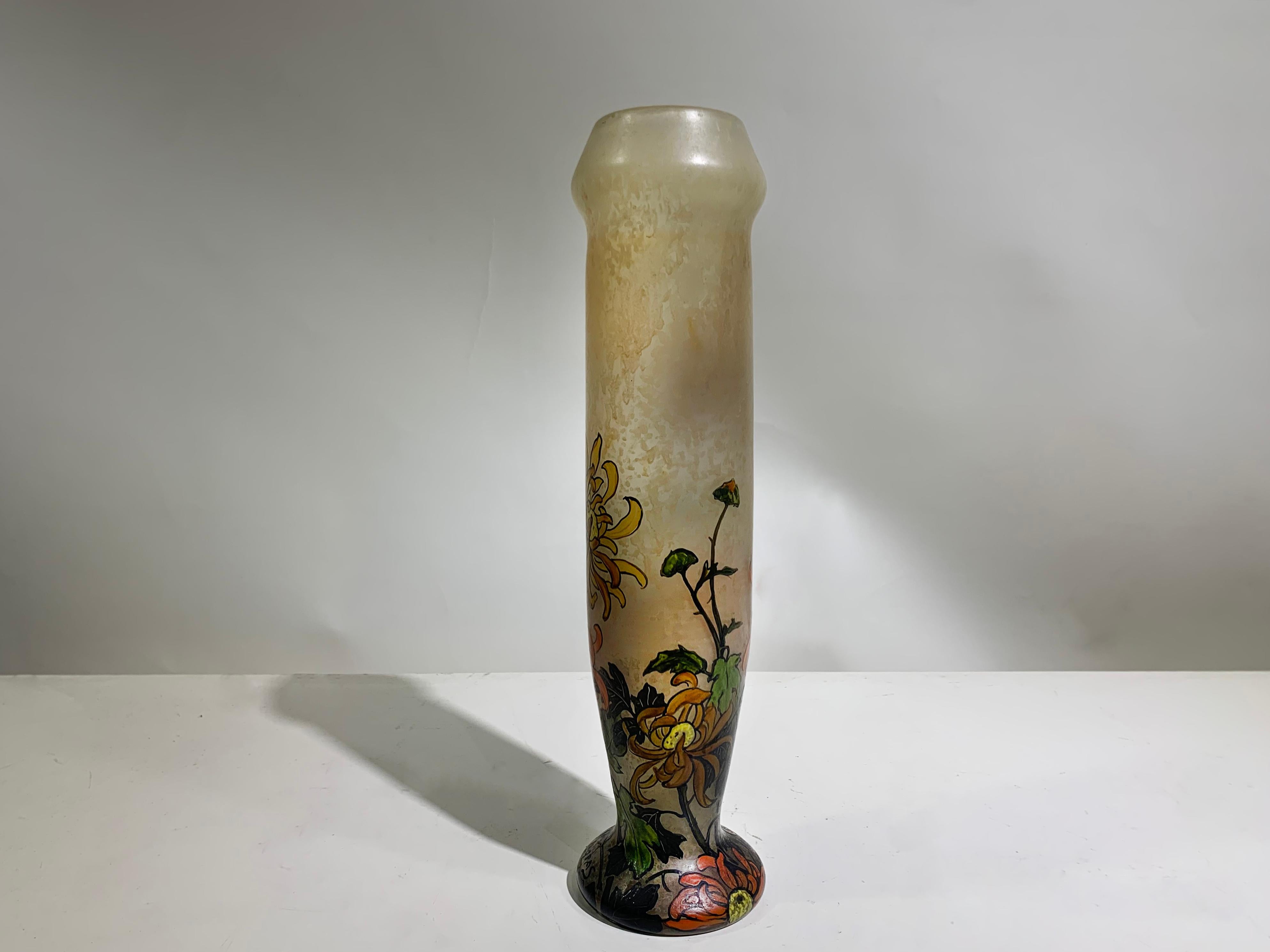 Émaillé Vase à fleurs émaillé Art Nouveau signé « Grass » en vente