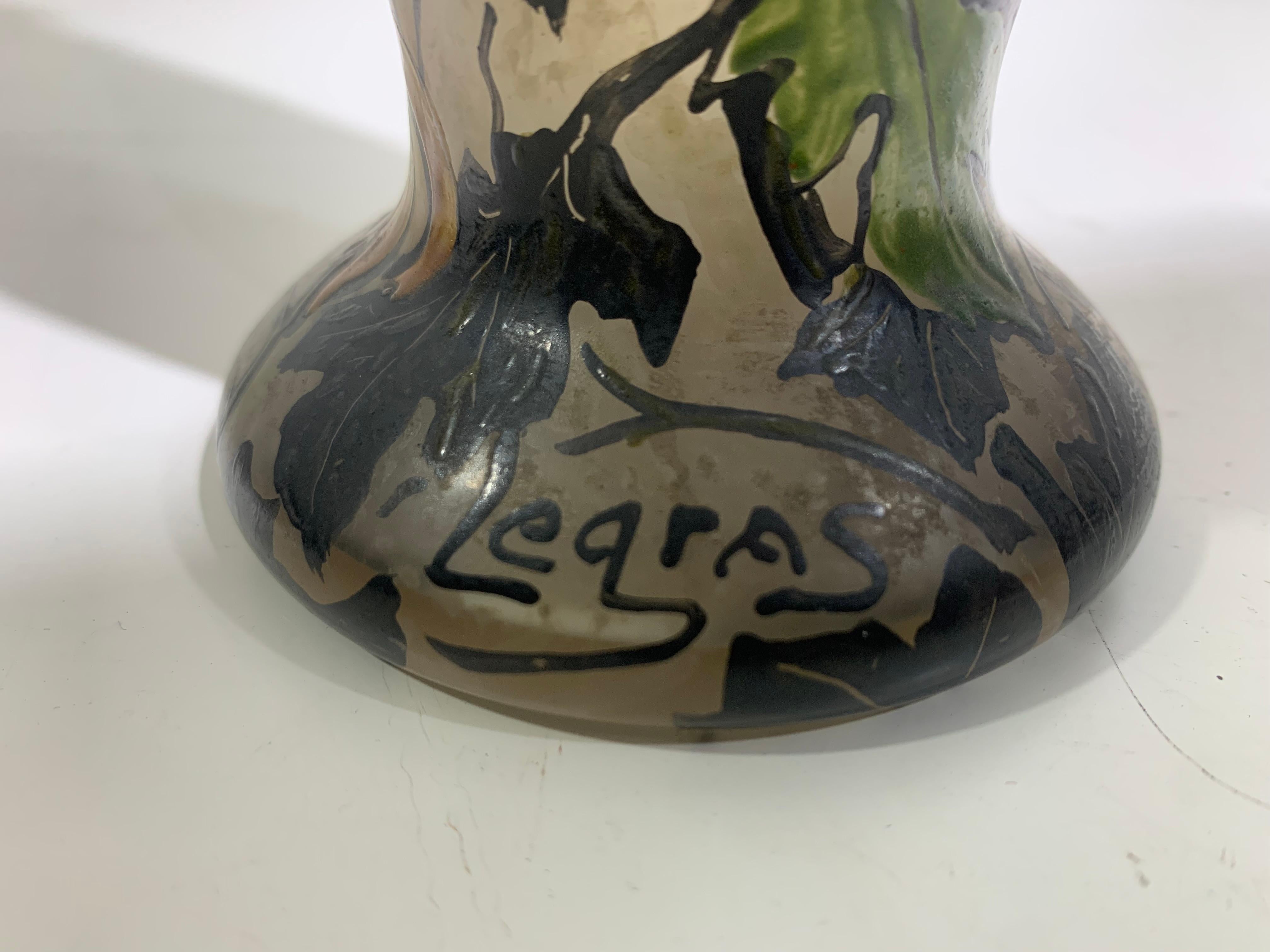 French  Art Nouveau enameled Flower Vase Signed 