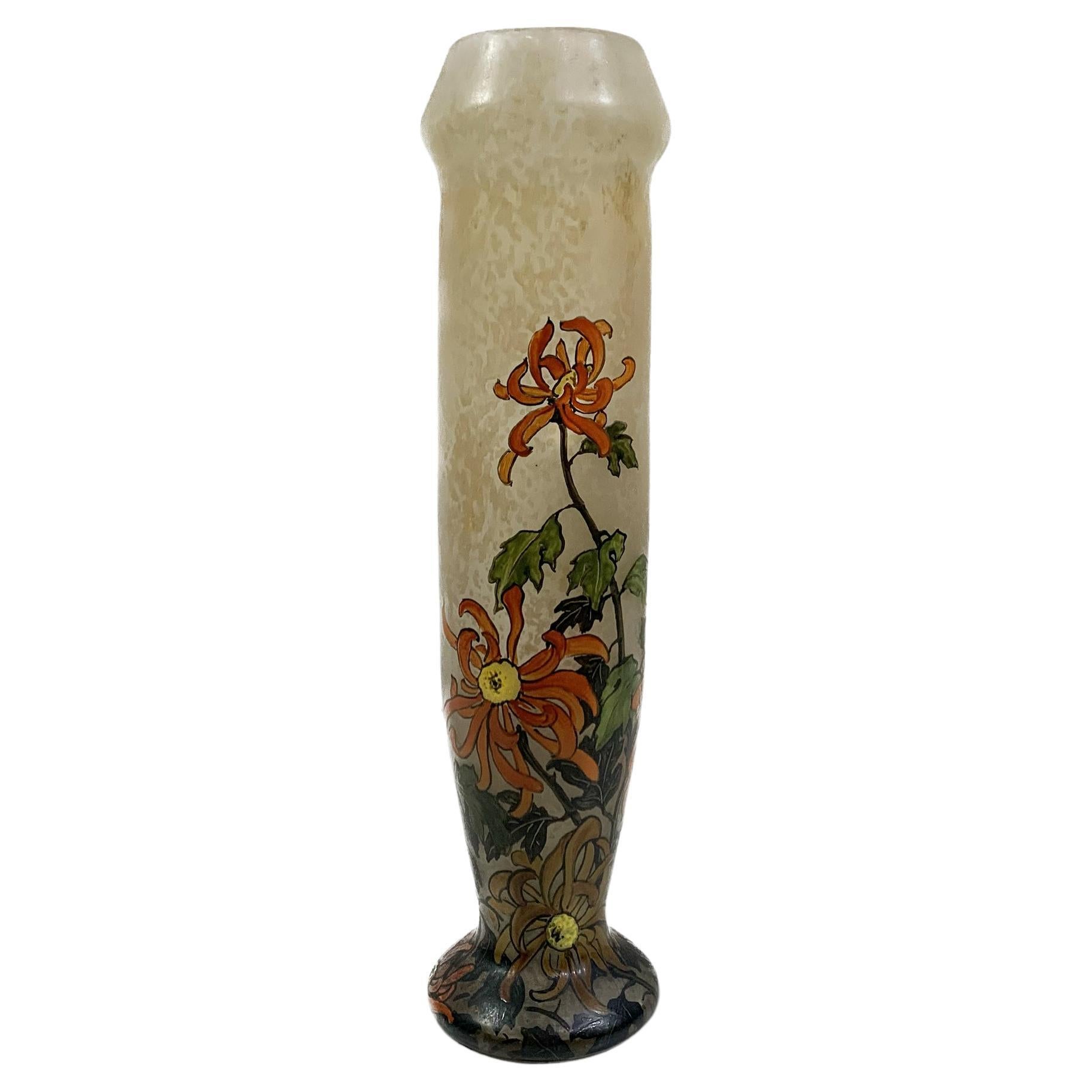 Art Nouveau enameled Flower Vase Signed "Legras" 