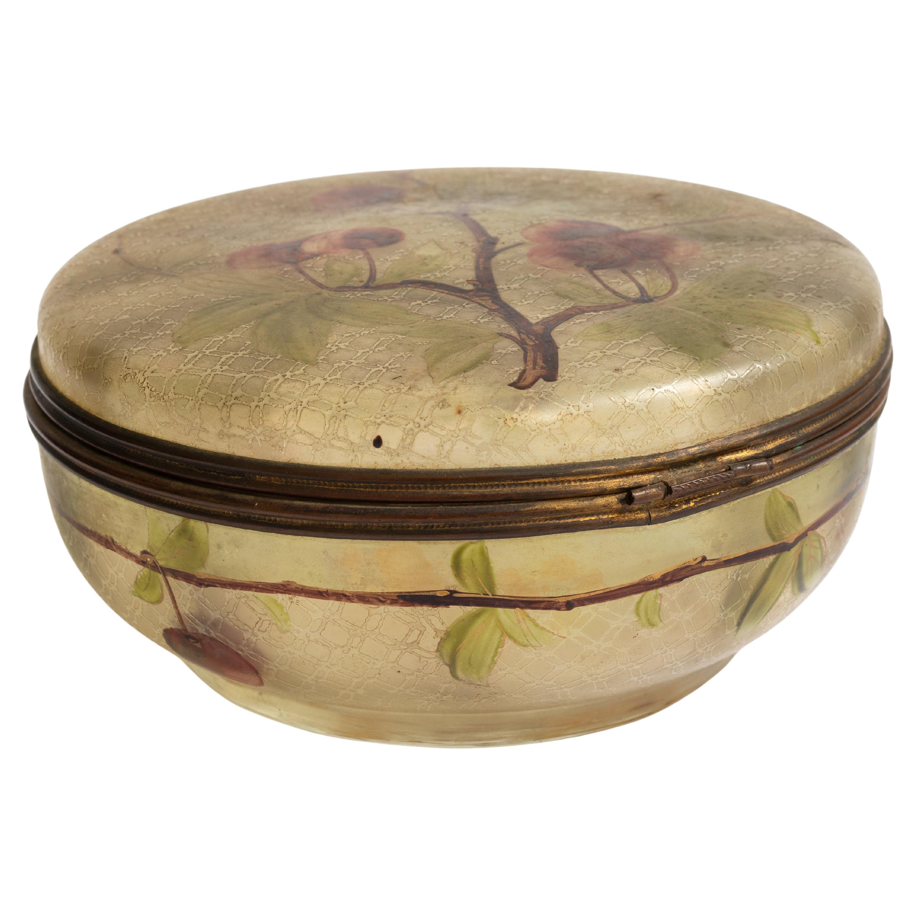 Boîte à bijoux Art Nouveau en verre émaillé, années 1900
