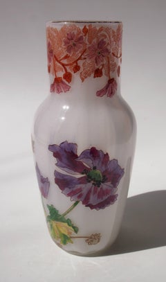 Art Nouveau French Enameled Opal Legras Glass Vase circa 1900