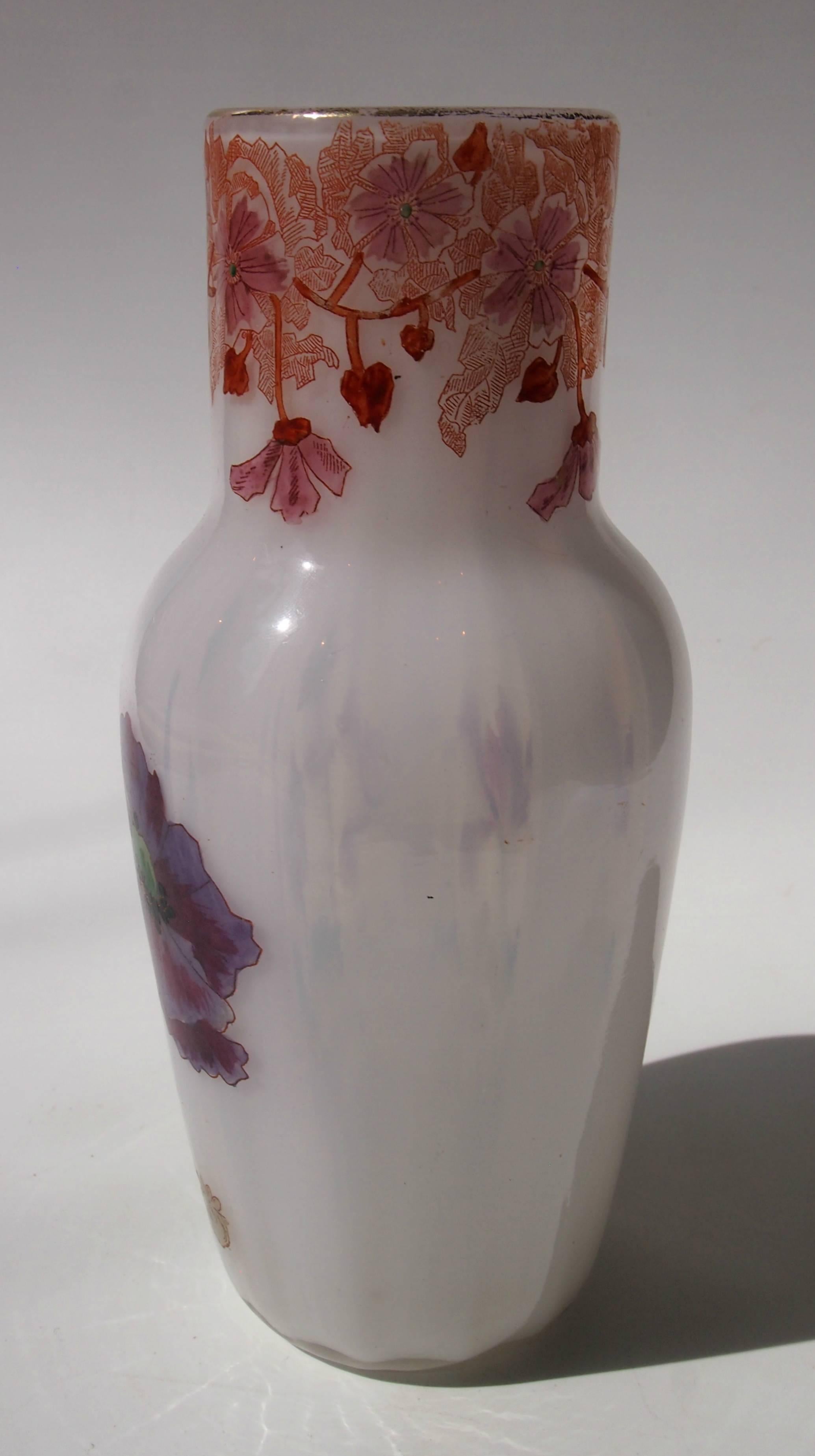 Art Nouveau French Enameled Opal Legras Glass Vase circa 1900 In Good Condition For Sale In London, GB