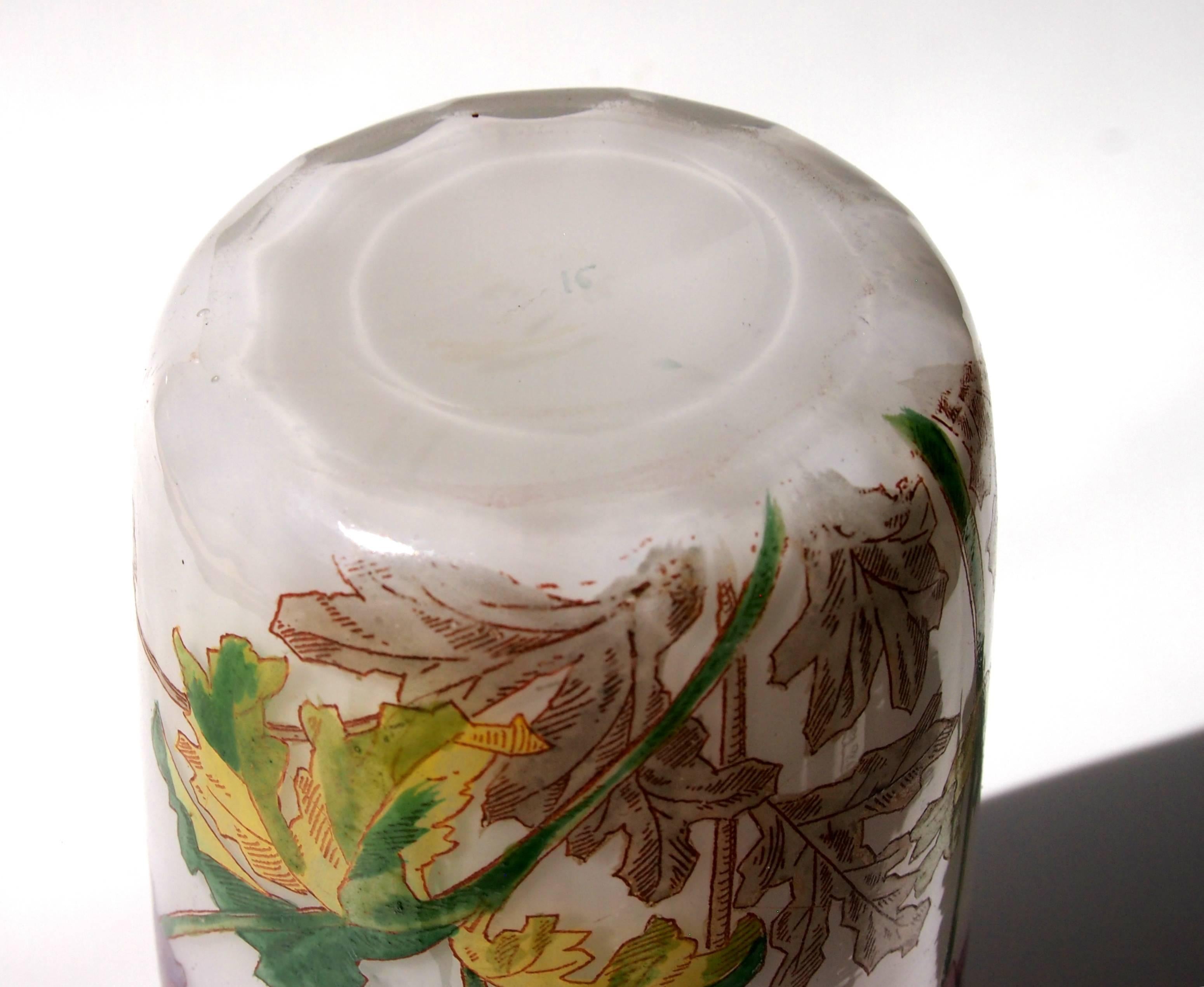 Art Nouveau French Enameled Opal Legras Glass Vase circa 1900 For Sale 2