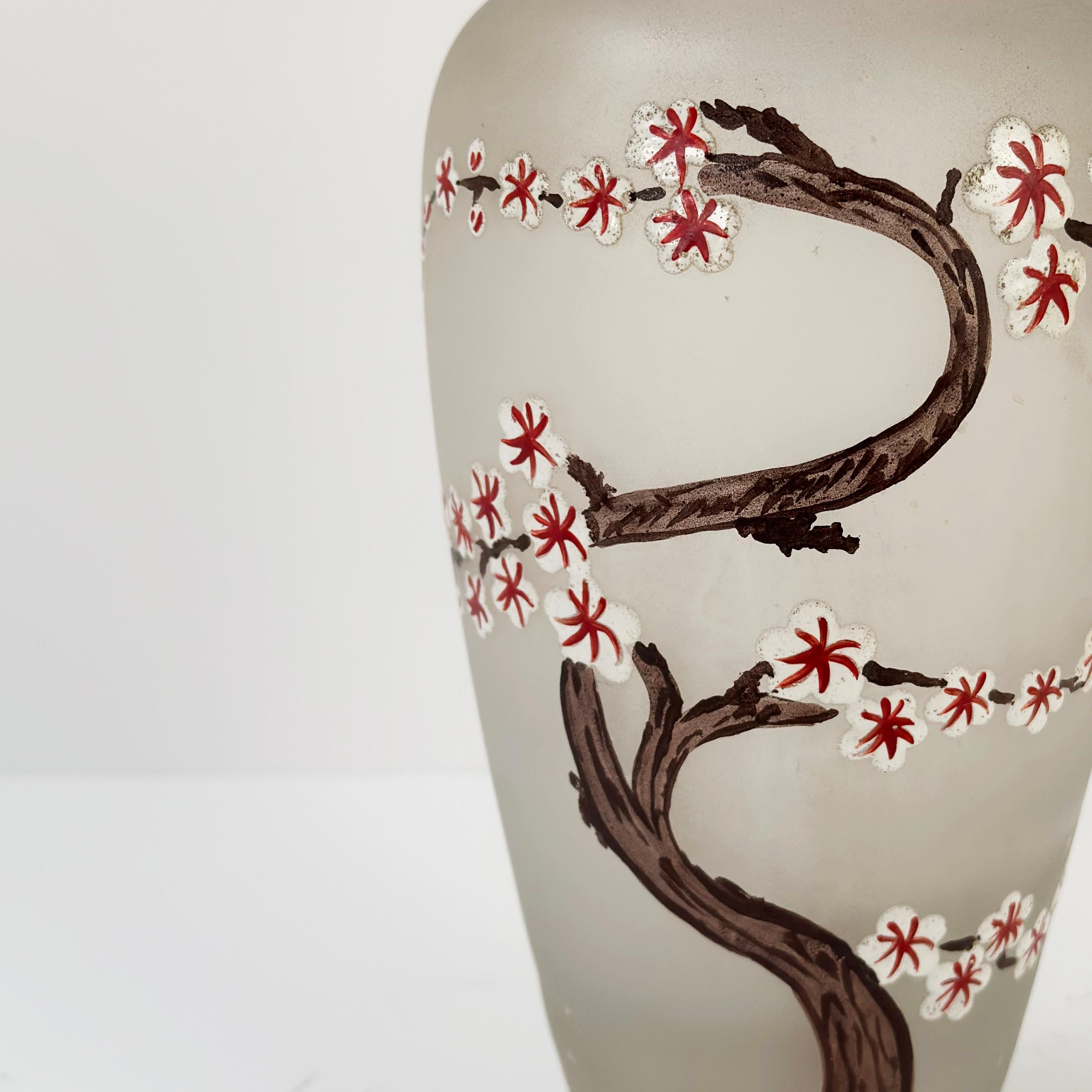 Art Nouveau Glass Vase - Enamelled Japanese Cherry Blossom  In Fair Condition For Sale In Glasgow, GB
