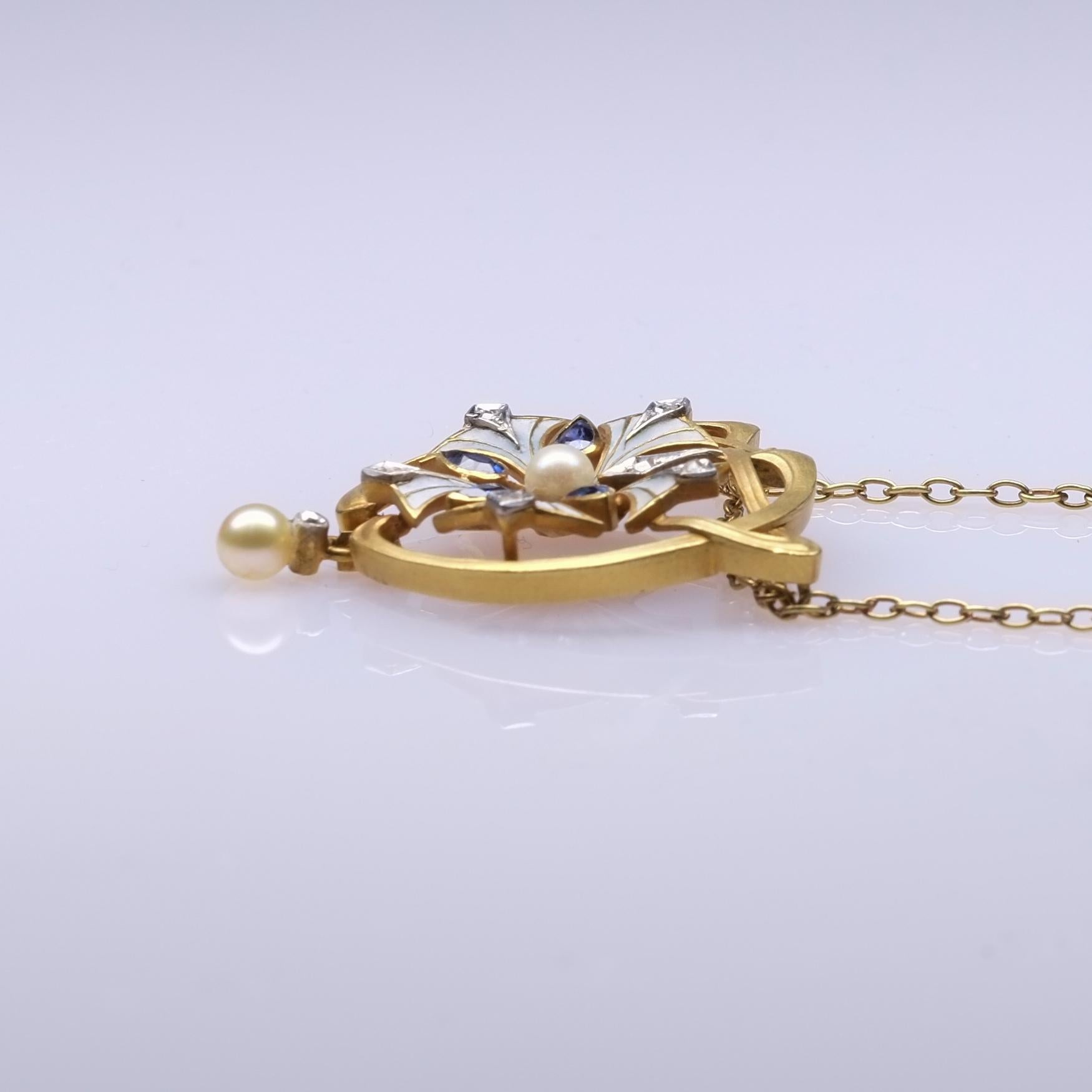 Art nouveau Collier Art Nouveau émaux et saphirs en vente