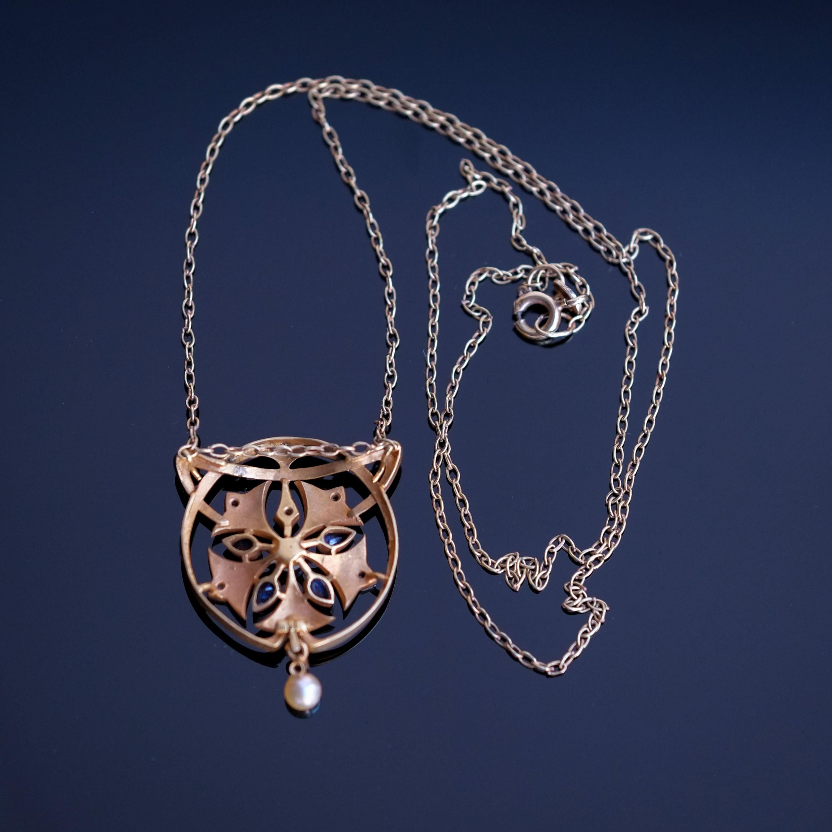 Collier Art Nouveau émaux et saphirs Bon état - En vente à Milano, MI