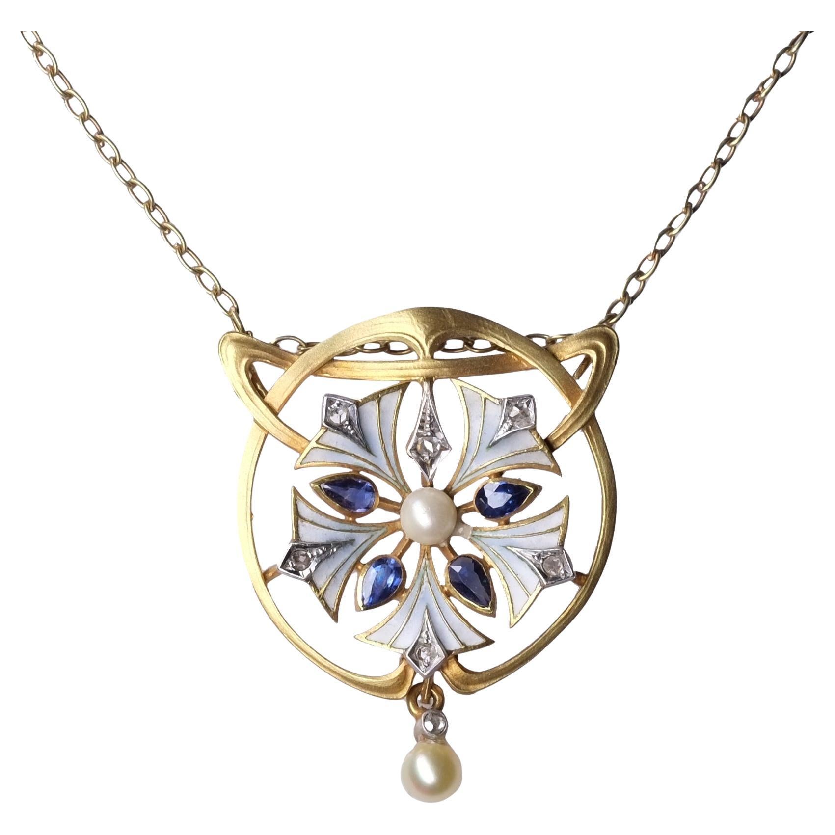 Art Nouveau Enamels & Sapphires Necklace