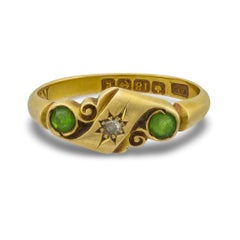 Art Nouveau English 18k Demantoid Garnet & Diamond Ring
