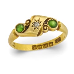 Art Nouveau English 18k Demantoid Garnet 
Diamond Ring