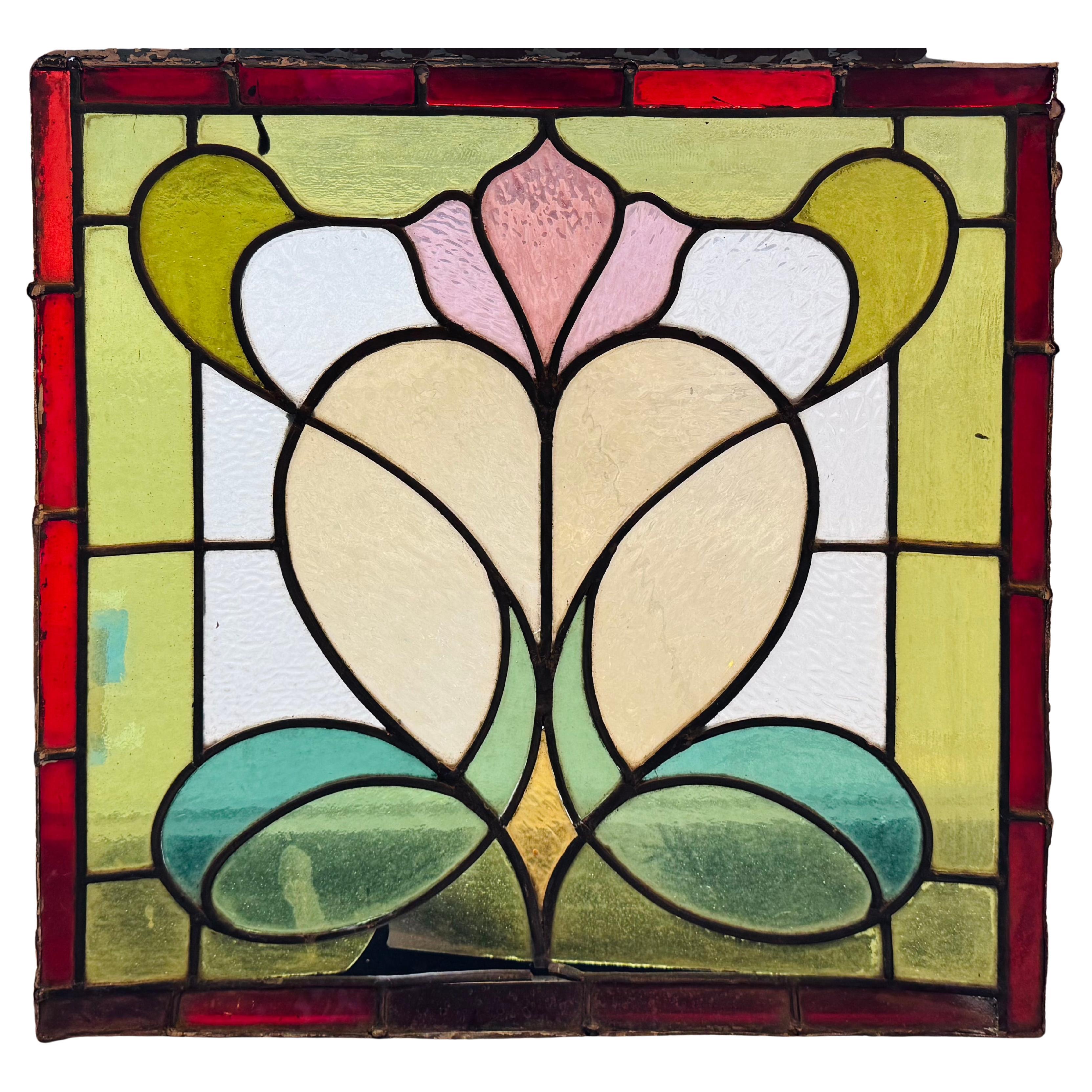 Art Nouveau Inglés Antiguo Ventana 29" x 31" en venta