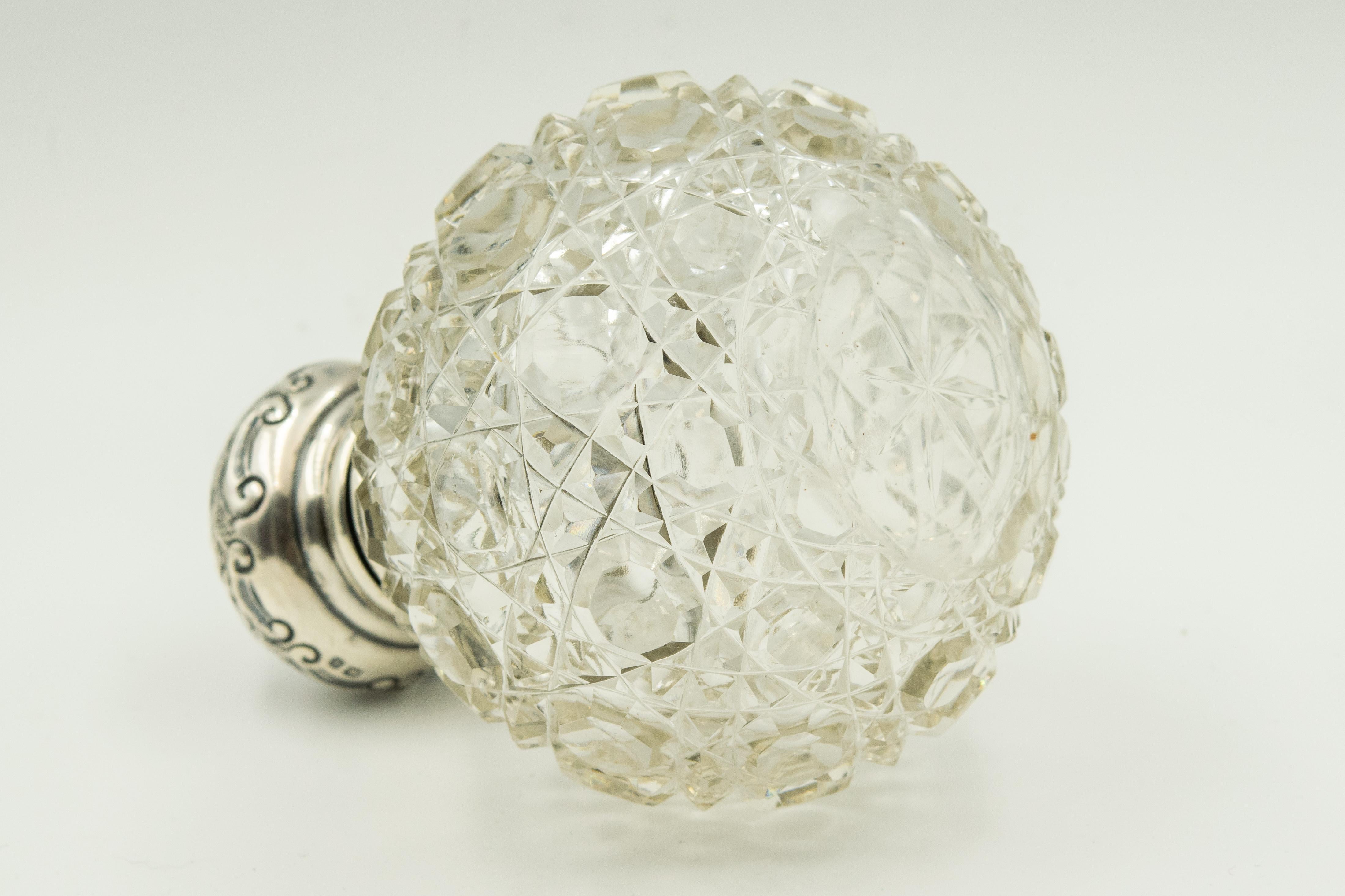 Art Nouveau English Floral Repoussé Sterling Cut Crystal Perfume Scent Bottle 2