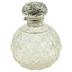 Antique Art Nouveau English Floral Repoussé Sterling Cut Crystal Perfume Scent Bottle